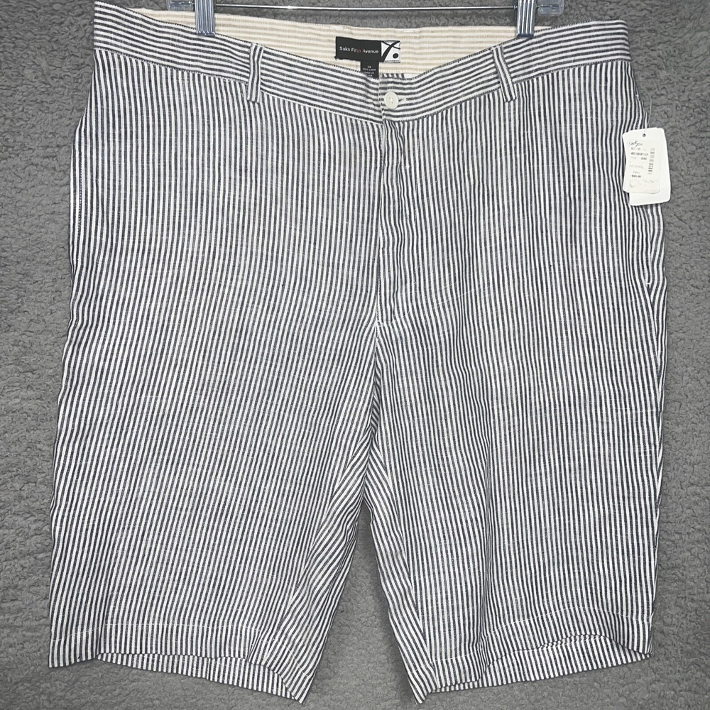 NWT Saks Fifth Avenue Shorts Men's Size 38 x 9 Seersucker Chino Linen Flat Front